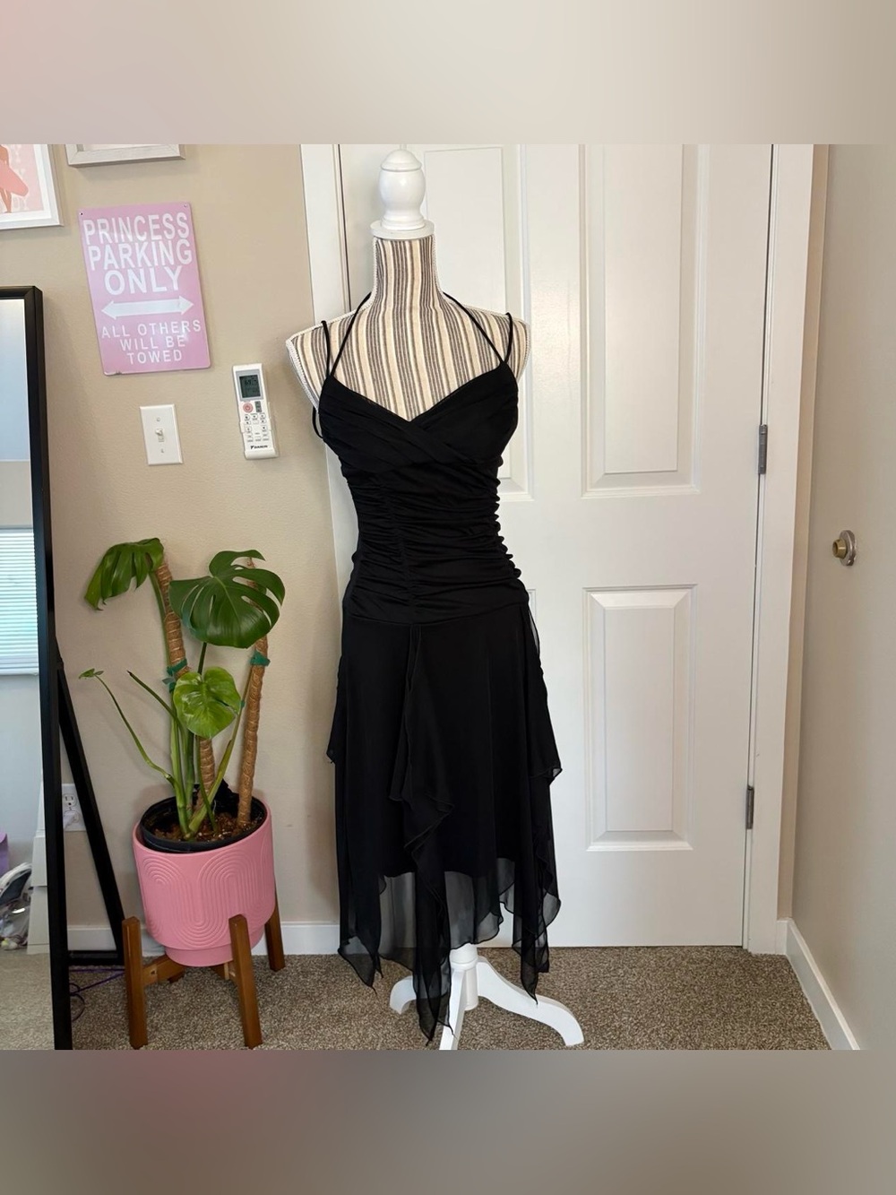 Trixxi Black Ruched whismy goth med flowy witchy dress punk casual dark academia